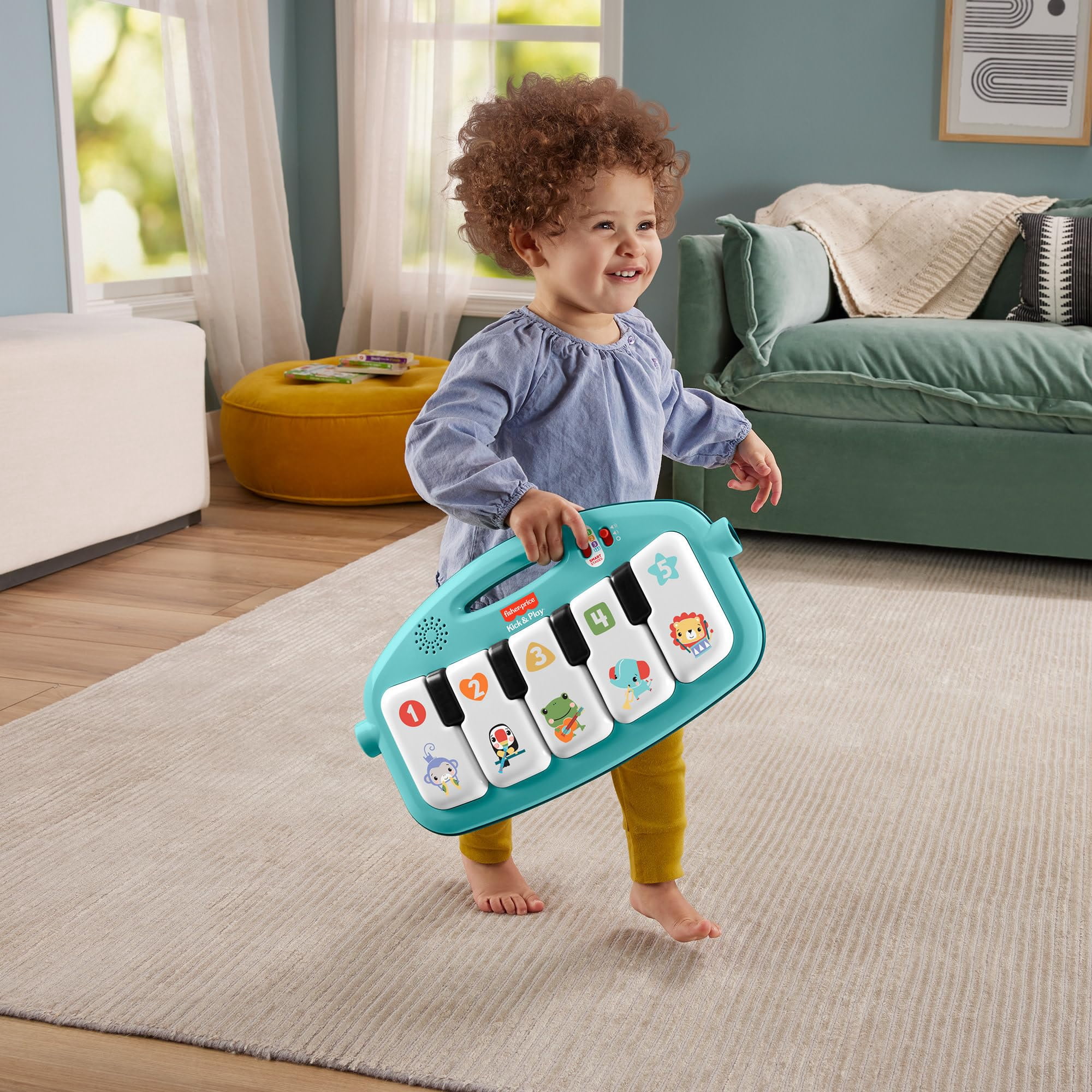 Fisher-Price Baby Musical Toy Set Glow and Grow Kick & Play Piano Gym Blue Playmat with 2 Rattle Maracas for Newborns Ages 0+ Months