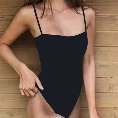 

Ganfancp Bodysuit for Women One-Piece Clearance Spaghetti Straps Sexy Slim Sleeveless Jumpsuit Bathing Women Body Beauty Corset Cincher Conjoined Shapewear Black M