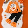 thumbnail image 2 of WeeBloom Girls Halloween Outfits Hallowmas Set Cute Pumpkin Print Long Sleeve Blouse With Lace Trim Flared Pants For Kids Party Dress Up Girl Outfit,Red 1-2 Years, 2 of 9