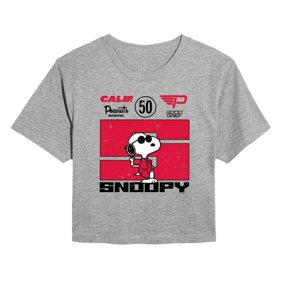 Peanuts - Racer Snoopy - Juniors Cropped Graphic T-Shirt
