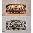 thumbnail image 6 of Q&S 6-Lights Modern Farmhouse Drum Model Chandelier Black and Retro Wood Finish Round Light Fixtures, 6 of 9