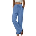 thumbnail image 2 of Nkmbld Womens Linen Pants Wide Leg Drawstring Flowy Plus Size Work Pants Summer Beach Trousers, 2 of 6