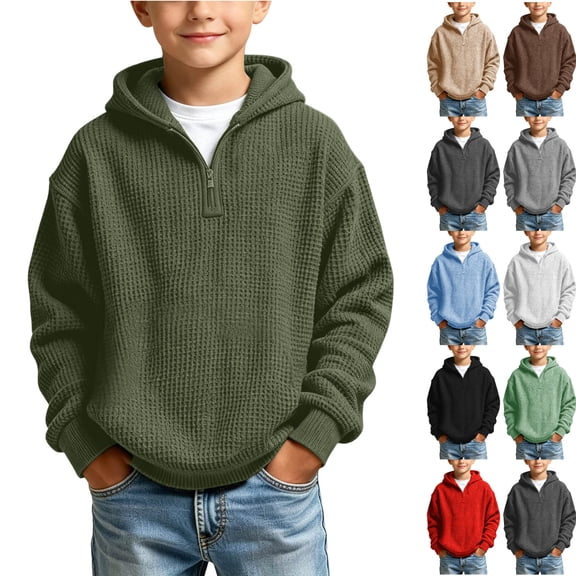 Tsivenald Boys Oversized Hoodies Knit Fleece Pullover Sweatshirts Kids Fashion Casual Outfits Fall Winter Clothes(3-4 Yeas, Army Green)