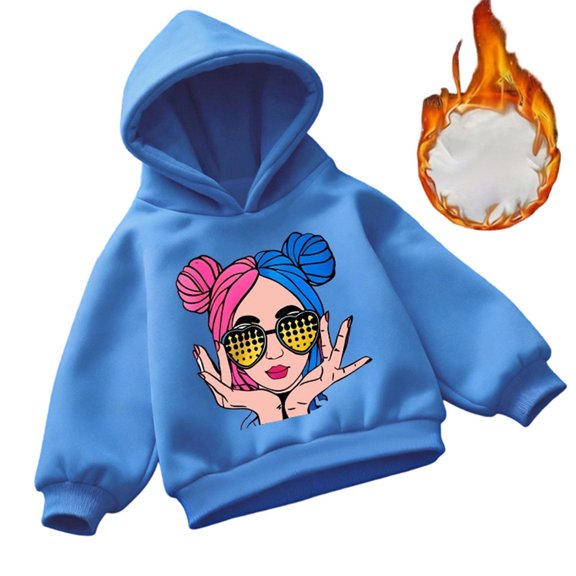Little Girls Hoodies Long Sleeves Loose Fit Casual Outerwear Printed Pullovers Tops Size 7T , Blue