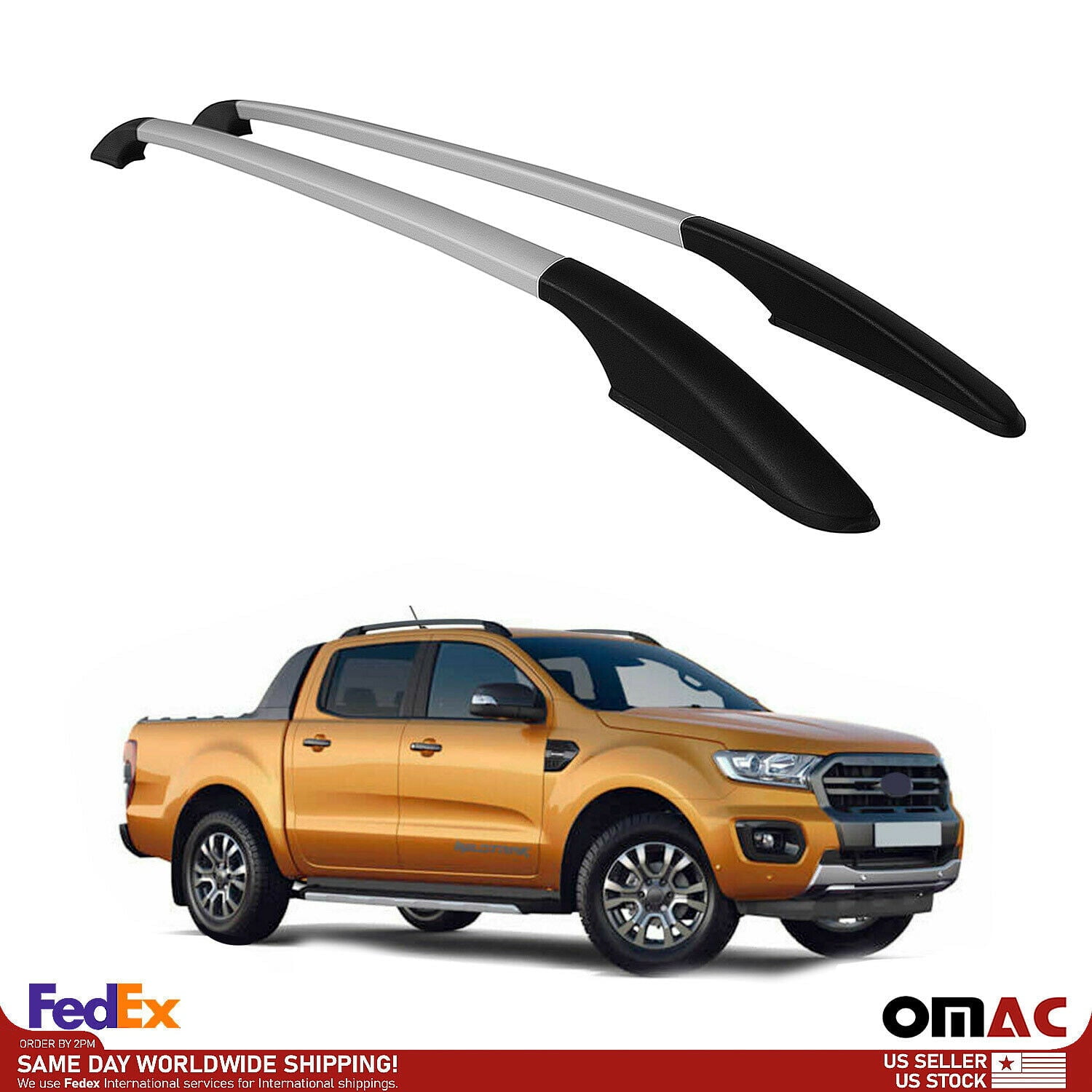 Top Roof Rack Side Rails Bars Silver Set For Ford Ranger 20122023