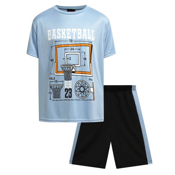 Quad Seven Boys Short Set - 2 Piece Boys Athletic Basketball Shirt and Gym Shorts Activewear Set