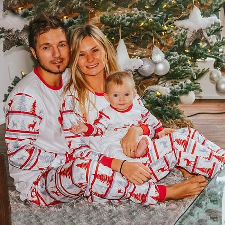 

Christmas Family Matching Pyjamas PJS Set Xmas Santa Long Sleeve Floral Striped Printed Sleepwear Nightwear Gift