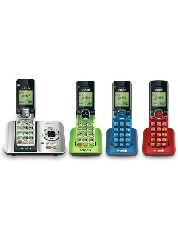 VTech CS6529-4B 4-Handset DECT 6.0 Cordless Phone with Answering System and Caller ID, Expandable up to 5 Handsets, Wall-Mountable, Blue/Green/Red/Silver