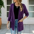 thumbnail image 4 of MRULIC cardigan for women Fashion Women Long Sleeve Casual Winter Cardigan Pocket Solid Color CoatWomen's Cardigan Purple + US:12, 4 of 8