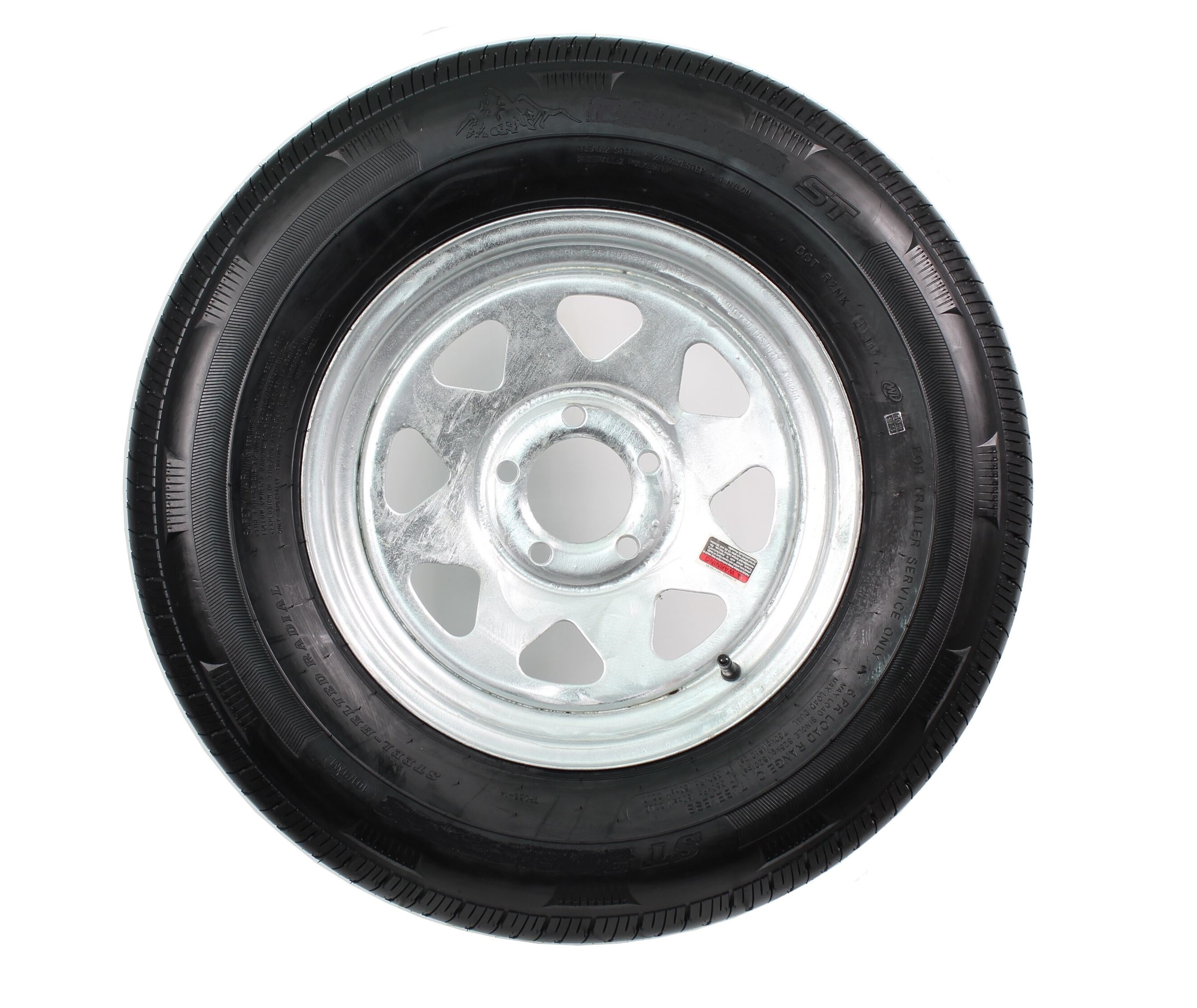 5x4.5 14" White Spoke Trailer Wheel with Bias ST205/75D14 Tire Mounted bolt 