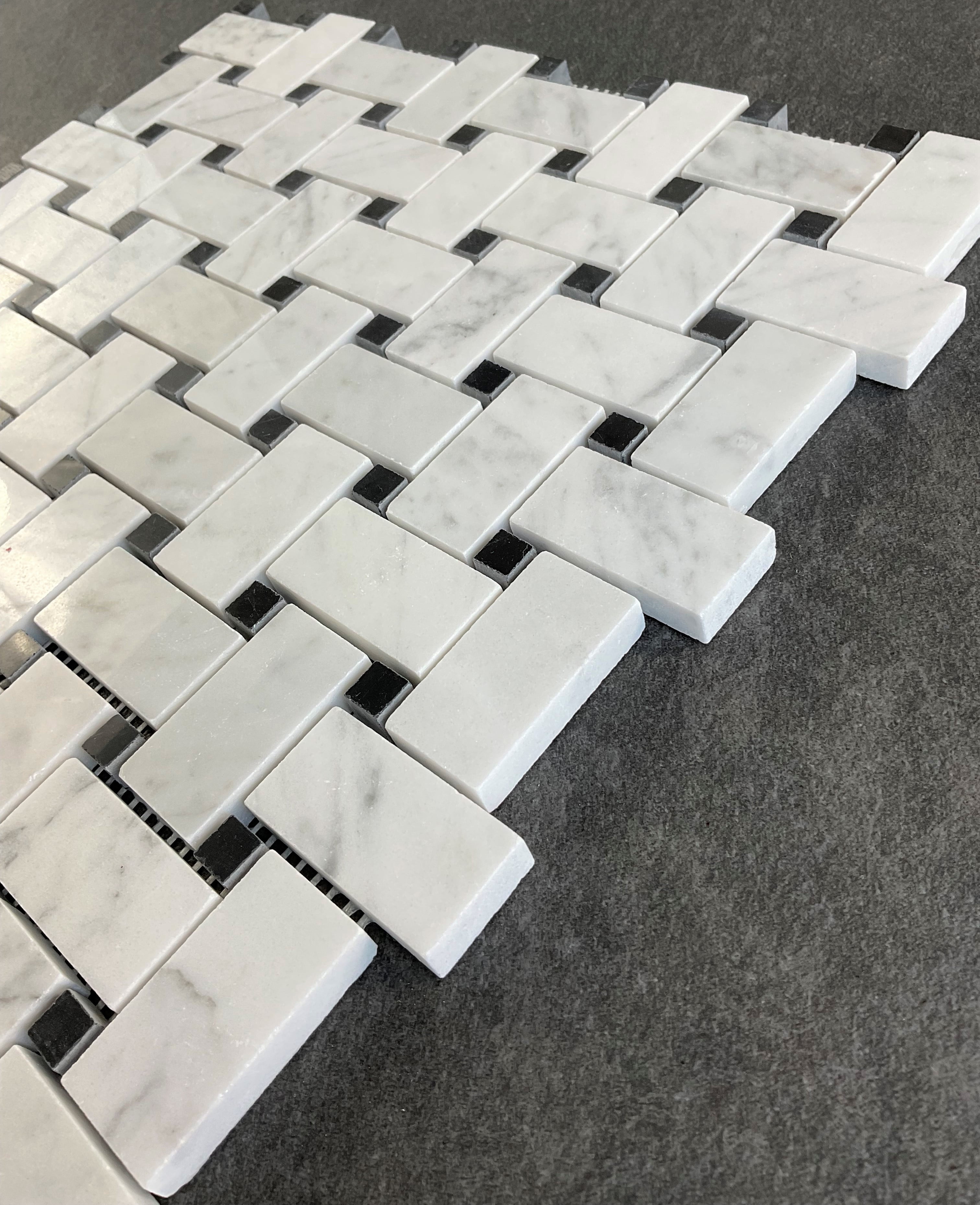 10 Sheets of 1" x 2" Marble Basketweave Mosaic Wall & Floor Tile