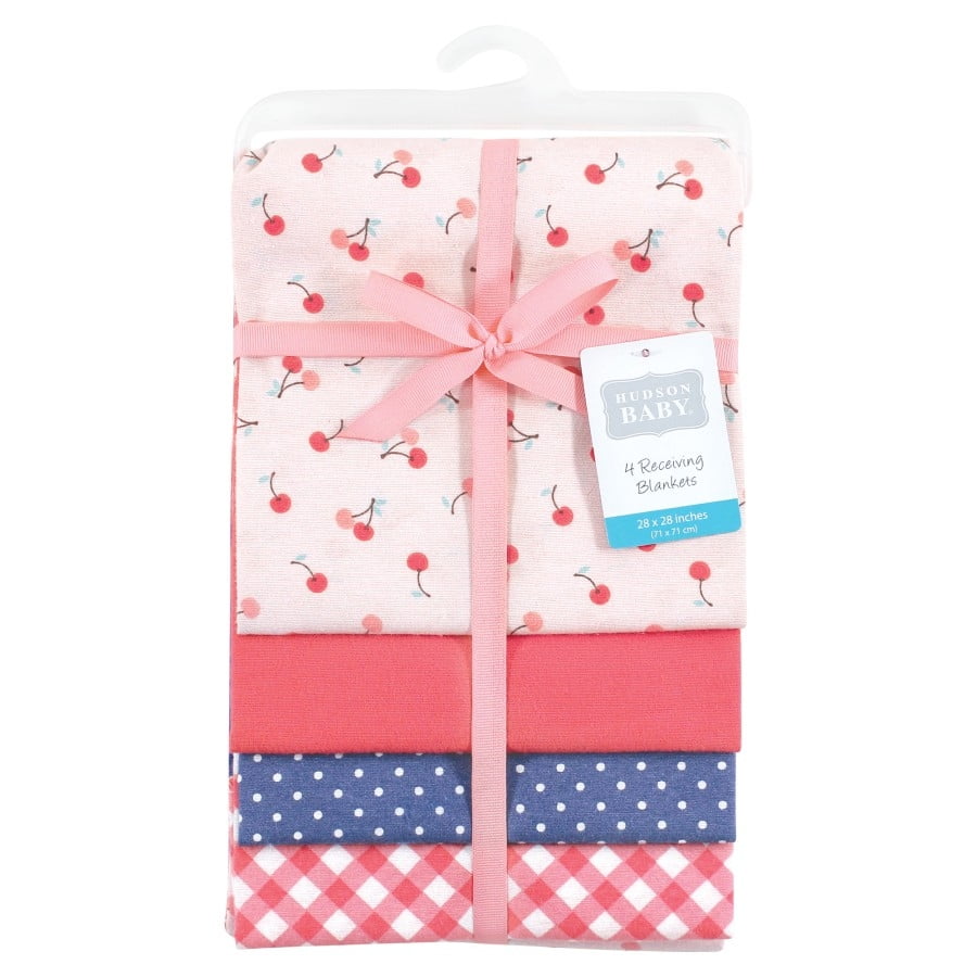 Hudson Baby Infant Girl Cotton Poly Flannel Receiving Blankets, Cherry Sweet, One Size