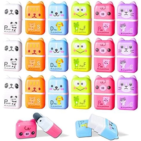 24 Pack Pencil Erasers, Cute Erases Pencil Eraser with Clean up Roller Pencil Eraser Shaving Roller Case Erasers for Party Favors Gift Supplies(Color and style are random)