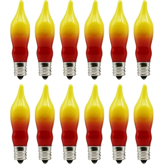 12 Pack Orange & Red Flame Tip Incandescent Bulbs, 7W 120V, E12 Candelabra Base, Perfect for Electric Window Candles, Chandeliers, Sconces, Halloween & Fall Décor