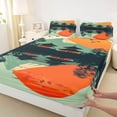thumbnail image 5 of Manfei Minimal Fuji Full Size Sheets for Girls Women, Pagoda Sunset Bed Sheets, Green Orange Black 4-Piece, 1 Flat Sheet, 1 Fitted Sheet and 2 Pillowcases, 5 of 6