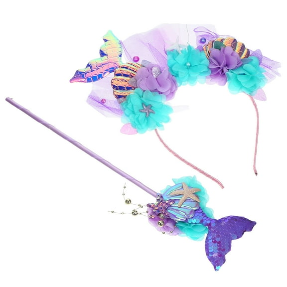 PAMINGONO Childrens Mermaid Headband 1 Set Mermaid Wand and Headband for Girls and Women
