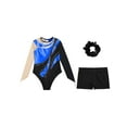 thumbnail image 5 of Nyeemya Kids Girls Metallic Long Sleeve Gymnastics Leotard with Shorts Hair Scrunchie Dance Unitard Biketards Dancewear Royal Blue 14, 5 of 7