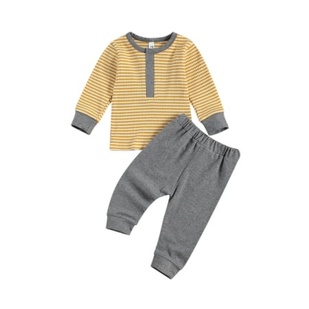 

AvoDovA Newborn Baby Girl Boy Clothes Striped Long Sleeve Crewneck T-Shirt Top Pants 2Pcs Pajamas Fall Winter Outfit Set