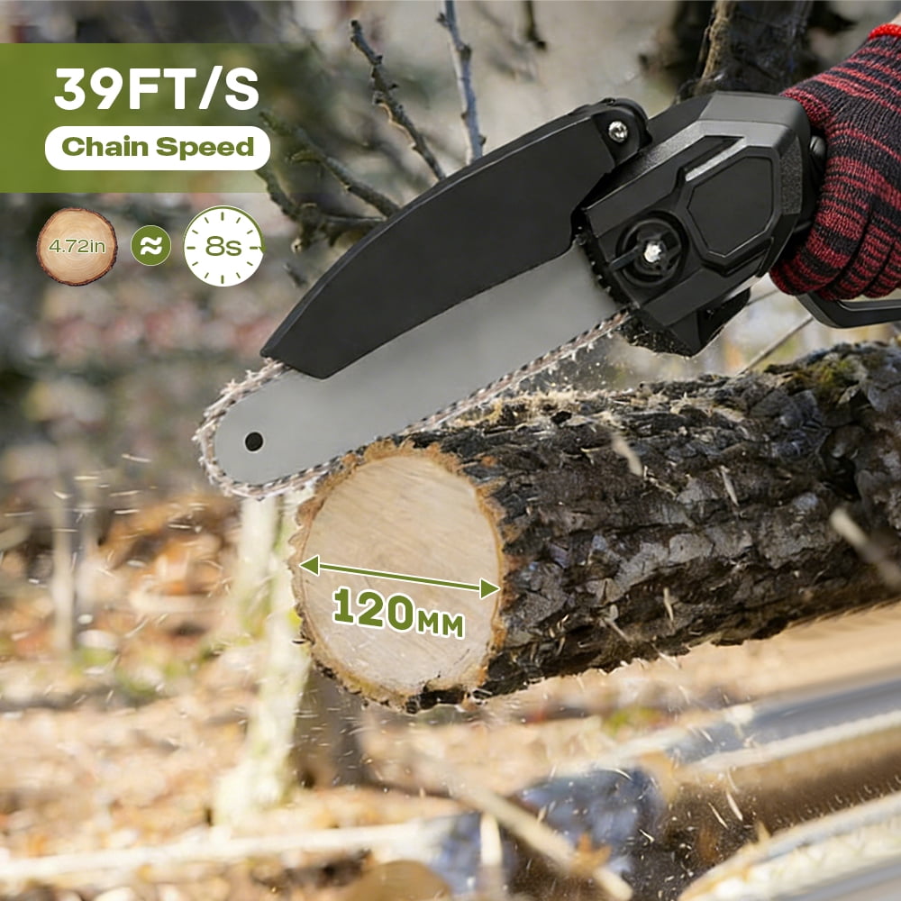 Chumajor Mini Chainsaw Cordless with 2 Batteries 2 Chains, Upgrade 6 Inch Mini Chain Saw Cordless with Security Lock, Handheld Small Chainsaw for Wood Cutting Tree Trimming, Black, Clearance Sales