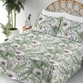thumbnail image 3 of Ambesonne Tropical Fitted & Flat Sheet with Shams 4 Pcs Set, Palm Leaves Lupine Anemone, Calking, Pale Olive Green and Quartz, 3 of 5