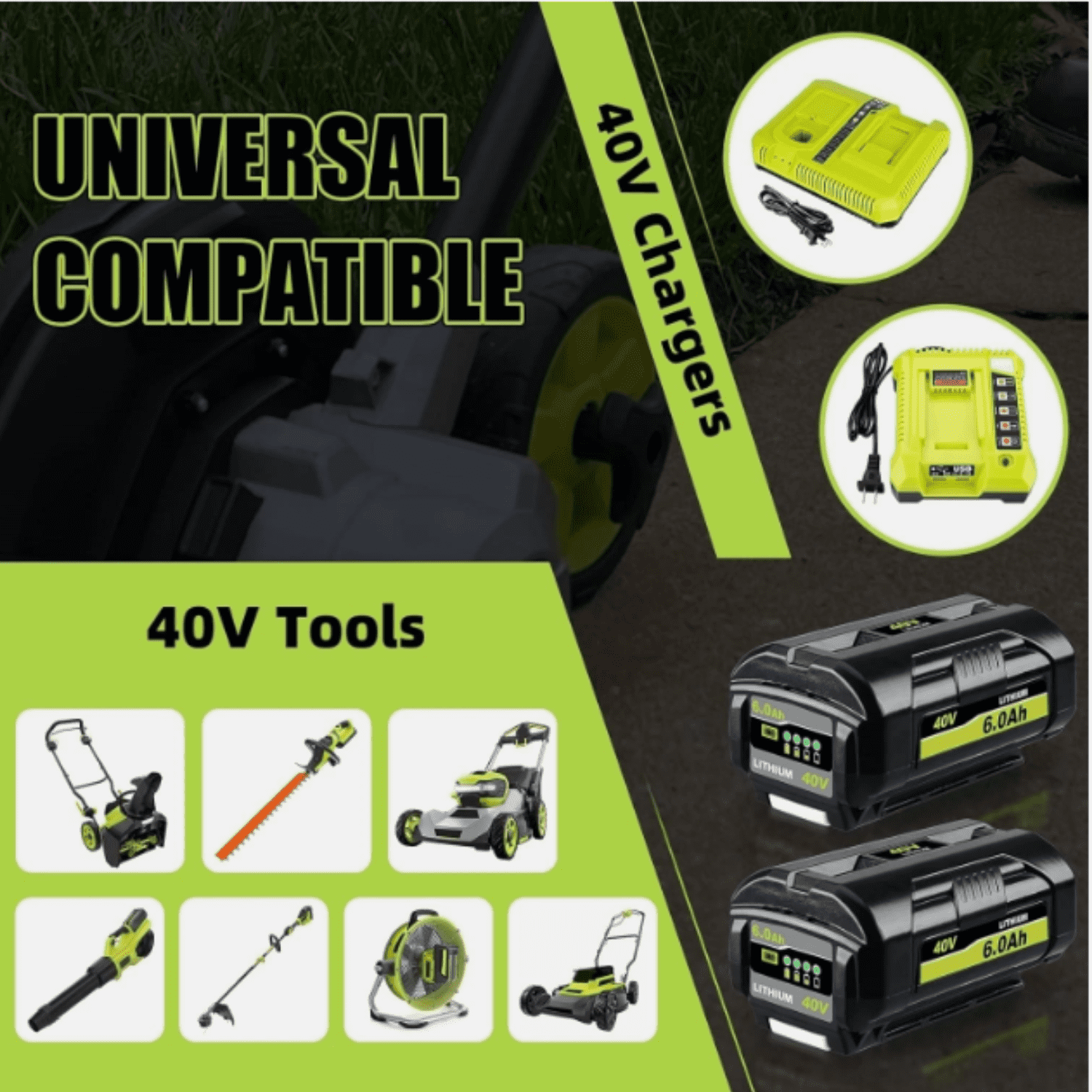 Upgraded 40 Volt 6.0Ah Replacement for Ryobi 40V Battery Compatible with Ryobi 40 Volt Battery OP4026 OP40602 OP4060A1 OP40601 OP4075A OP4050A OP4026A OP40201 OP4040 Lithium Ion(Multi-2PC)