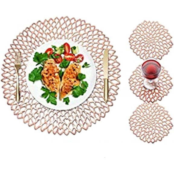 LINLIN Round Placemats, 4 Pack PVC Placemats Waterproof Oilproof Table Placemats Decorative Placemats for Home Table Wedding Party