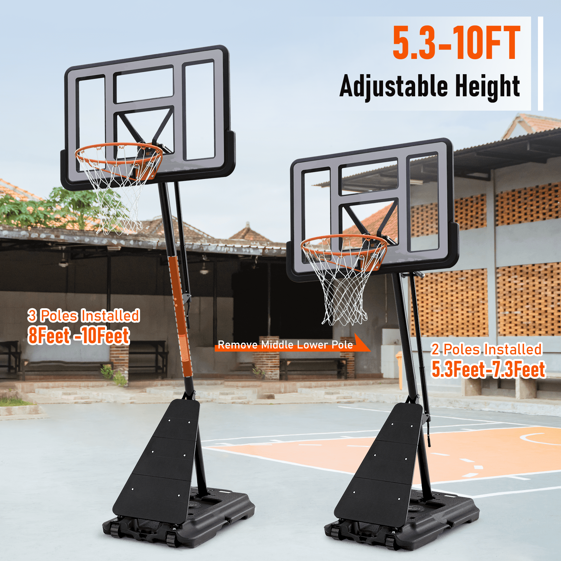 ANYMAY Basketball Hoop,7.5-10FT Adjustable Height Basketball Hoop Goal System,Portable Basketball Hoop with 48in Backboard Shatterproof PC Backboard