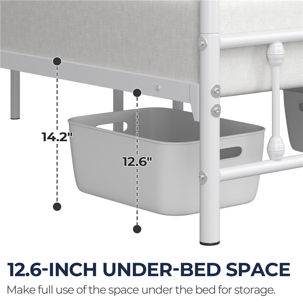 Fullfurnique Classic Iron Platform Bed Frame with High Headboard and Footboard, King, White