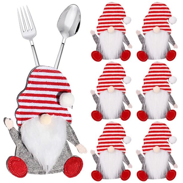 Bolsas de soporte para cubiertos de Navidad, gorros de Navidad, Papá Noel, cuchillo con copo de nieve, cubierta de tenedor, juego de mesa de fiesta, decoración de servicio de mesa, suministros
