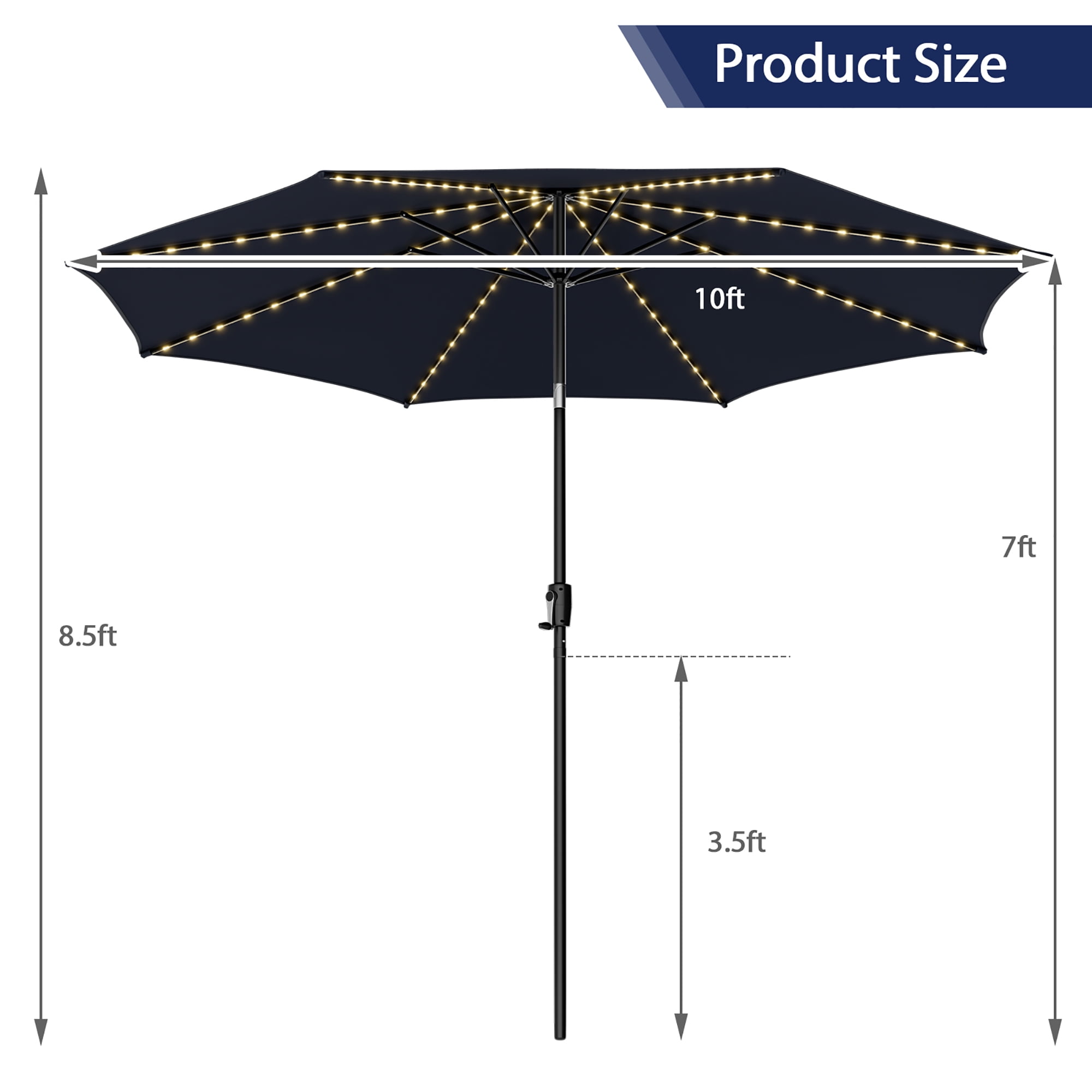 Gymax 10FT Solar Patio Umbrella 112 LED Lighted Umbrella Outdoor Table Market Umbrella Navy