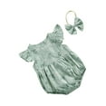 thumbnail image 3 of Wassery Infant Baby Girls Summer Romper 2Pcs Floral Print Outfits Ruffle Fly Sleeve Round Neck Bodysuit + Bow Headband for Newborn, 3 of 7