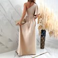 thumbnail image 4 of Robes Maxi pour Femmes 2023 Automne Couleur Unie Épaule Volantée Fendue Manches Courtes Robe en Liquidation, 4 of 8