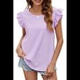 thumbnail image 2 of Blusas Casuales para Mujer, Blusas de Corta con Cuello Redondo y Volantes. Púrpura L, 2 of 10