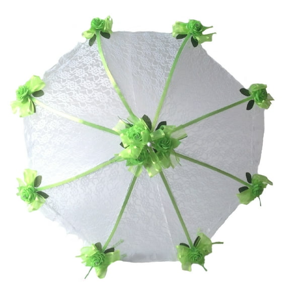 PFP Decorated Bridal Shower White Lace Umbrella Parasol 36" Apple Green
