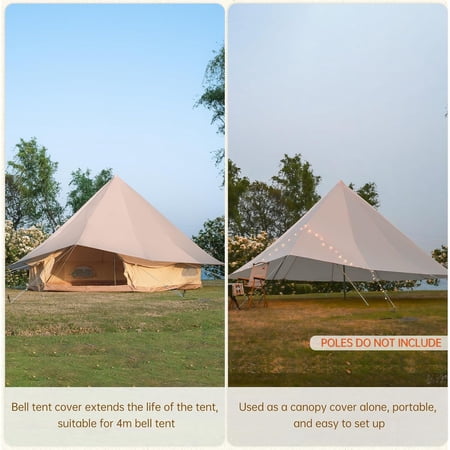 Waterproof 4- Rain Fly for Canvas Tent 13.1FT - Lightweight Oxford Nylon Yurt Tarp Beige No Stove Jack