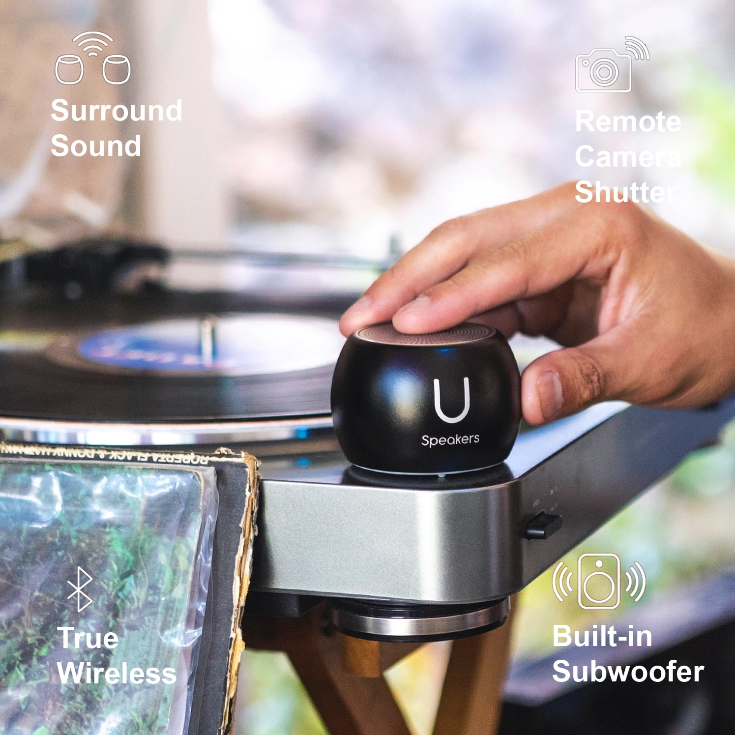 Fashionit U Speakers Boost Water-Resistant Portable Wireless Bluetooth Speaker with Built-In Subwoofer, Mic & Selfie Remote Control – Ideal for Active Lifestyle, Travel, Home, & Office – Black