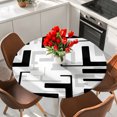 thumbnail image 2 of Modern Geometric Black Round Tablecloth 55-60 Inch Round Fitted Table Cloth with Elastic Edge, Abstract Minimalist Artwork Lines Waterproof Table Cover Protector for Outdoor Picnic Party Dining, 2 of 9