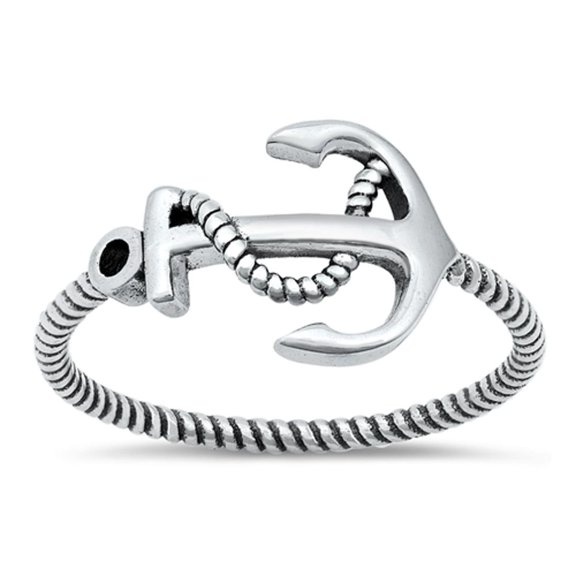 Anchor Rope Nautical Captain Ring .925 Sterling Silver Band Jewelry Female Male Unisex Size 6