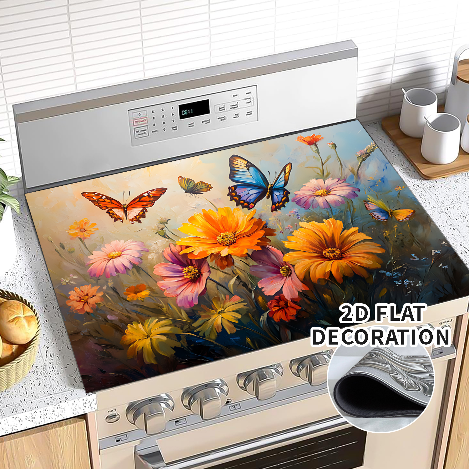Stove Top Cover Retro Flower Gas Stove Top Cover for Home Decoration Kitchen Pad Non-Stick Washable Cooktop Covers Countertop Protector Keep Stove Clean 28"x20"