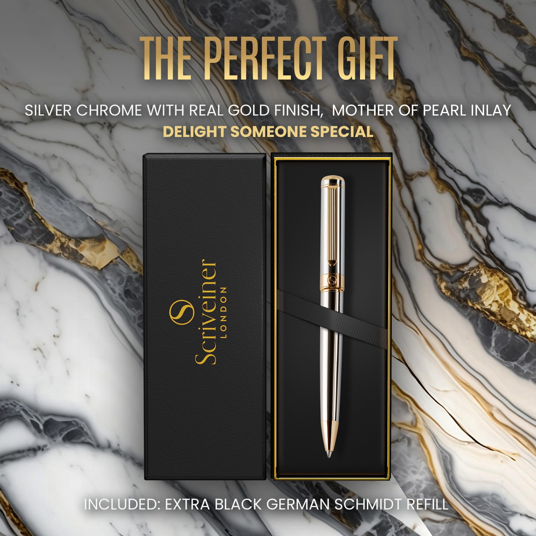 Chrome Ballpoint Pen - Stunning Luxury  Real Schmidt Black Refill Ball Gift Set For Men & Women Professional Executive Office Nice Fancy Pens
