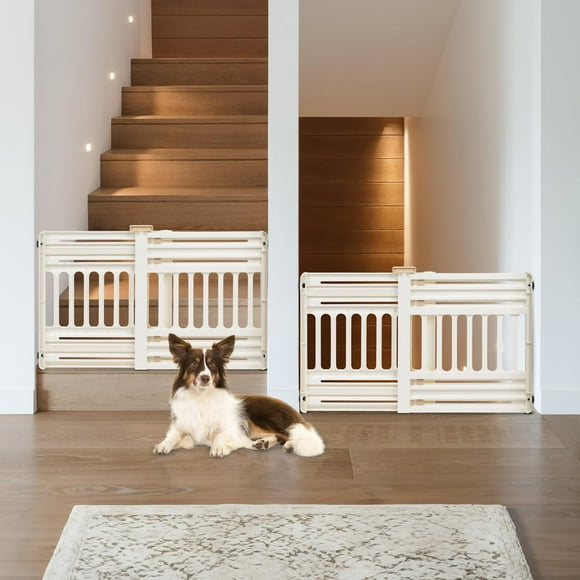 IRIS USA 24&quot;- 39&quot; Dog Gate, Plastic Pet Gate Indoor, Expandable, Portable Dog Gate for Doorways, 25&quot; H, White, 2 Pack