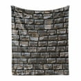 thumbnail image 1 of Cobblestone Soft Flannel Fleece Throw Blanket, Stained Rectangular Pavement Stones and Decayed Brick Tiles, Cozy Plush for Indoor and Outdoor Use, 60" x 80", Dark Grey Taupe, by Ambesonne, 1 of 6