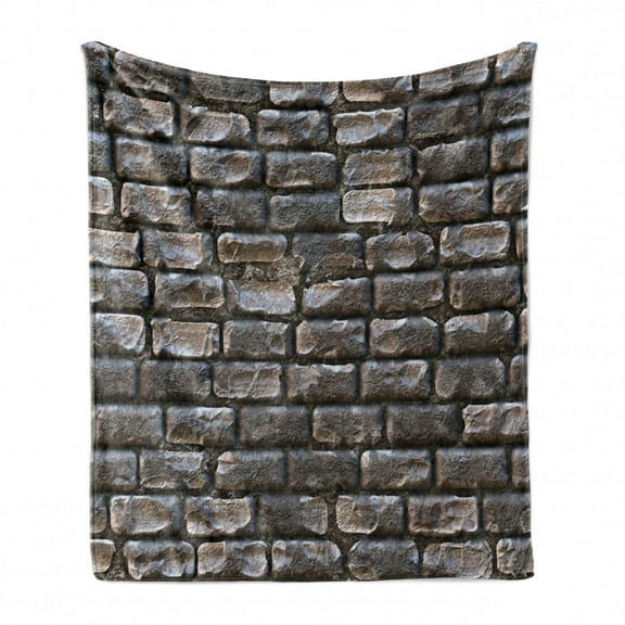 Cobblestone Soft Flannel Fleece Throw Blanket, Stained Rectangular Pavement Stones and Decayed Brick Tiles, Cozy Plush for Indoor and Outdoor Use, 60" x 80", Dark Grey Taupe, by Ambesonne