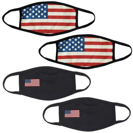 PRO MC 4Pcs USA Flag Print Unisex Face Mask Protect Reusable 100% Cotton Comfy Washable Made In USA