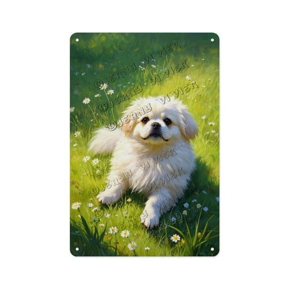 Pekingese Dog on The Grass – Adorable Pet Aluminum Sign for Dog Lovers, Living Room, Bedroom, Playroom – Gift for Pekingese Fans 12x16 inch