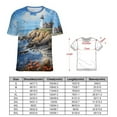 thumbnail image 2 of Lighthouse Sunrise Coast Scenery Pale Blue Tan Women's Short Sleeve T-Shirt Crew Neck Casual Summer Trendy Loose Fit Tops, 2 of 6