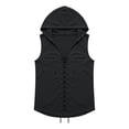 thumbnail image 6 of Men's Cotton Linen Tank Tops Sleeveless Hoodie Shirts Lace Up Beach Summer Yoga Top Hippie Renaissance Pirate Tunic with Hood Size 3XL Dark Gray, 6 of 6