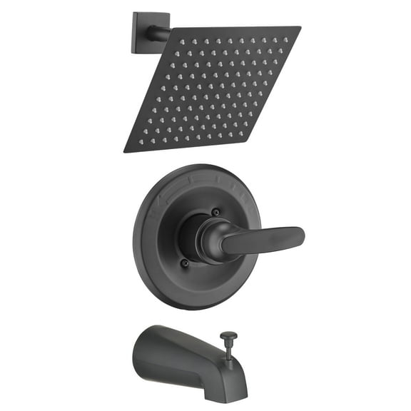 Replacement 8" Rain Shower Faucet Tub Trim Kit for Delta 13/14 Series, High Pressure Square Rain Shower Head& Handle Set System, Matte Black (Valve& Catridge Not Inclued)