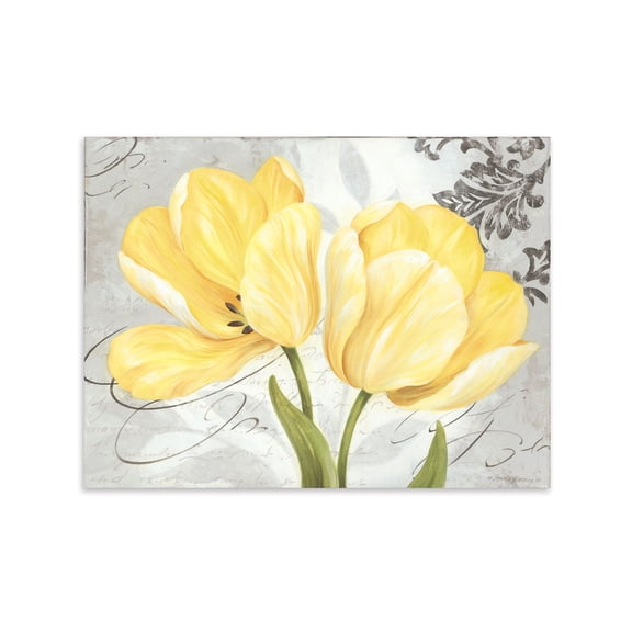 Classic Gray and Yellow Tulip Adult Floral Decor; One 16" x 12" Unframed Print