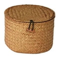 thumbnail image 2 of Caja organizadora redonda para el hogar, cesta de almacenamiento de mimbre con tapa, caja de almacenamiento tejida para sala de estar, estantes organi, 2 of 9